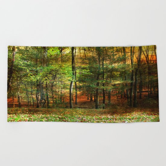 Autumn Sunset - In The Woods Beach Towel