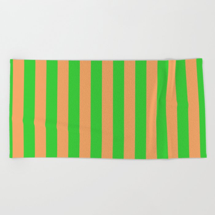 Lime Green & Brown Colored Lined Pattern Beach Towel