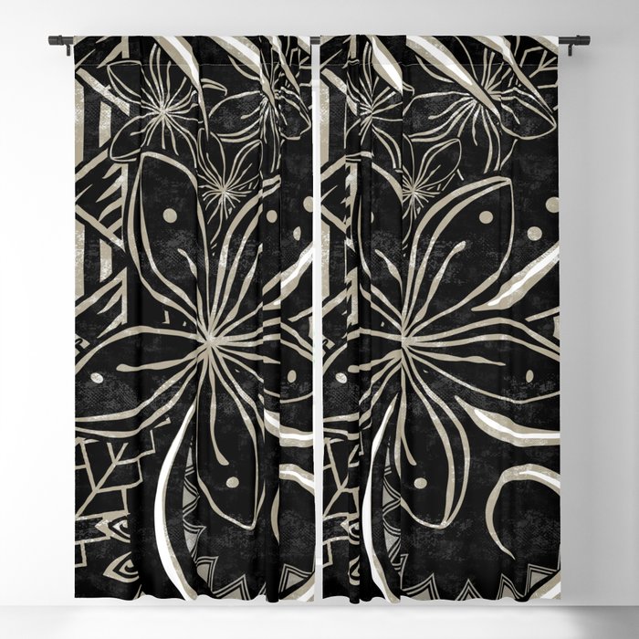 Polynesian Tribal Black And Gold Blackout Curtain