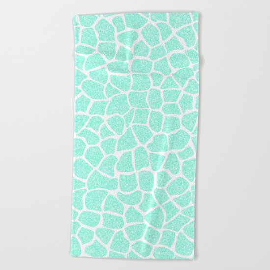 Light Blue Glitter Giraffe Print Beach Towel