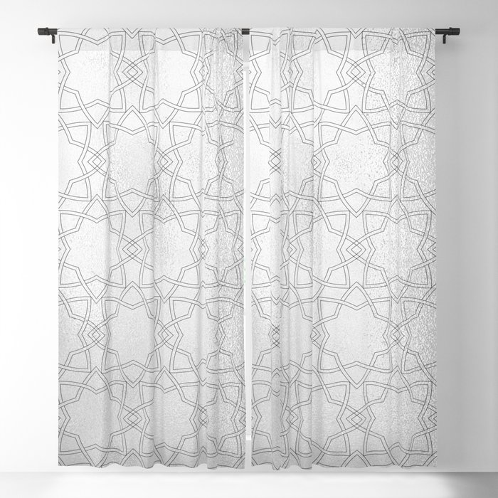 Silver And Gray Geometric Pattern Metallic Look Blackout Curtain