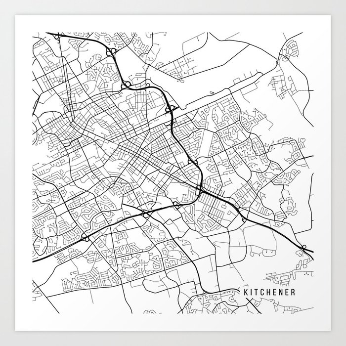 Kitchener Map Canada Black And White Art Print By Main Street Maps   Kitchener Map Canada Black And White Wqn Prints 