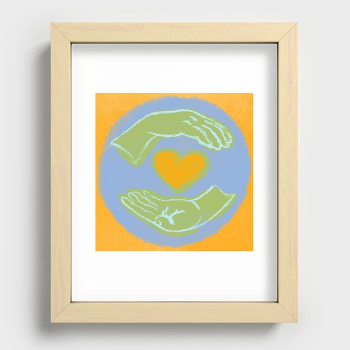 Heart in Hands, Yellow Digital Screenprint, Center Love in Our Communities Recessed Framed Print