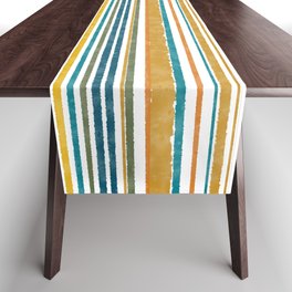 Watercolor Stripes in Moroccan Teal, Orange, and Ochre Table Runner