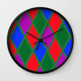 Red Green Blue and Purple Diamond Argyle Pattern  Wall Clock