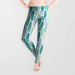 Vintage Surf Boards in Turquoise, Teal and Blue Leggings
