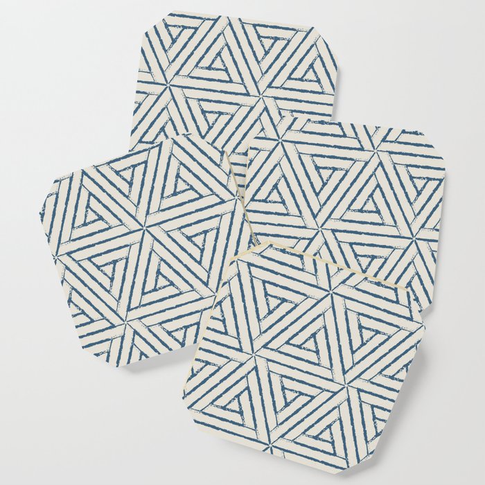 Blue & Linen White Aztec Tribal Triangle Pattern Pairs To 2020 Color of the Year Chinese Porcelain Coaster