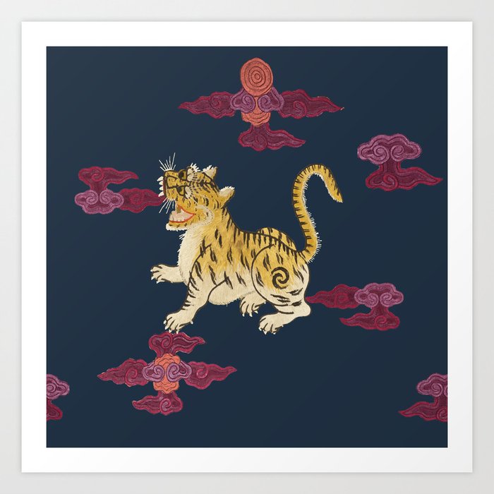 Foo tiger on navy Art Print