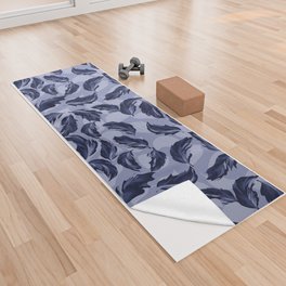 Blue leaves pattern matching to Blue butterflies Yoga Towel