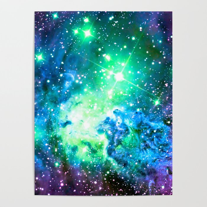 Fox Fur Nebula BRIGHT : Green Blue Purple Galaxy Poster