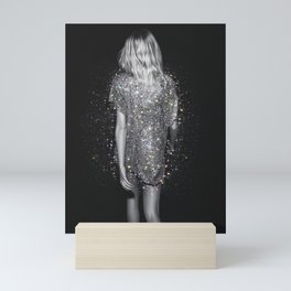 MAGIC GIRL - glitter artwork by Yana Potter, black and white photo, night vibes, sparkling and shiny Mini Art Print
