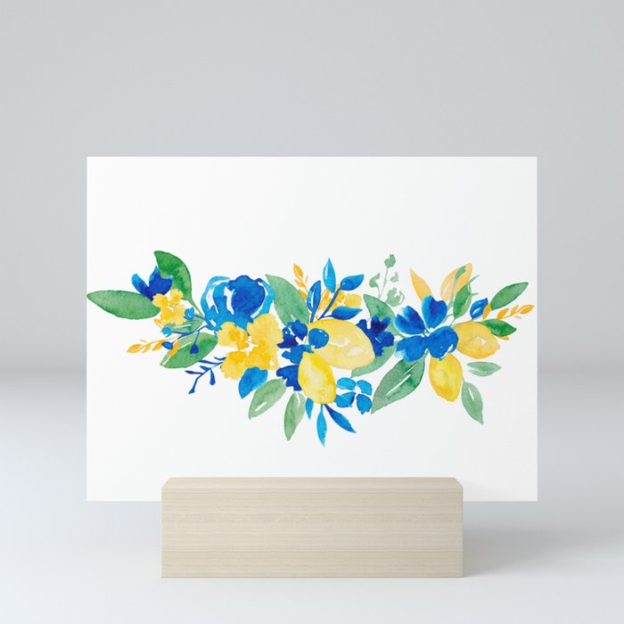 Bright bold modern citrus lemon watercolor floral pattern Mini Art Print