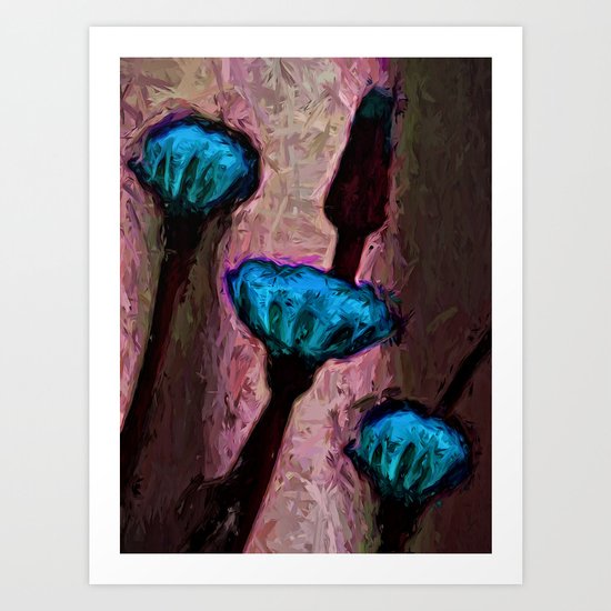 Turquoise Dandelion Flowers with Burgundy and Pink Art Print