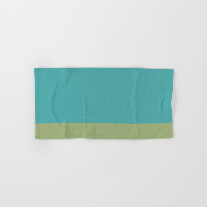 Summer Turquoise Teal and Bay Leaf Sage Green Solid Minimalist Color Block Hand & Bath Towel