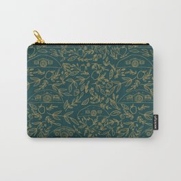 Simple Life Repeat Pattern Deep Teal And Gold Apples Wheat Florals Hillside Homes Round Doors  Carry-All Pouch