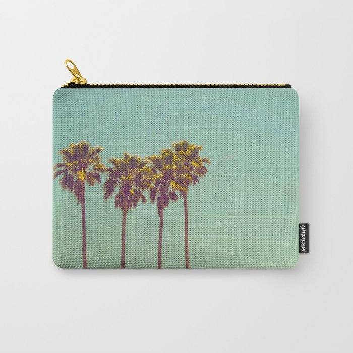 Three California Palm Trees Against Green Teal Background Vintage American Art Bohemian Retro Carry-All Pouch