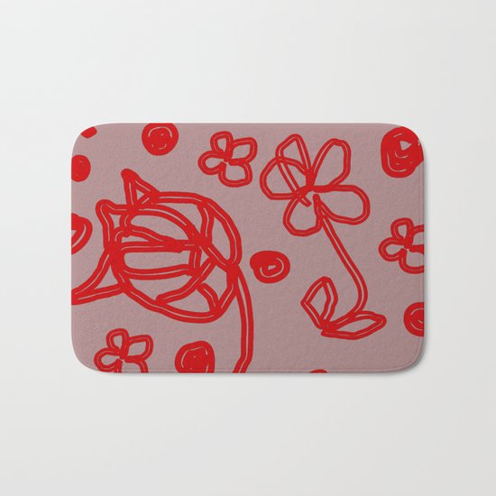 Red flowers Bath Mat