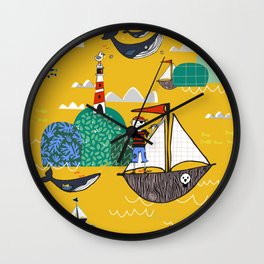 Pirates Ahoy Yellow Wall Clock