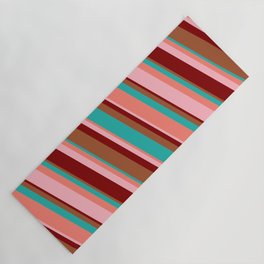 [ Thumbnail: Eye-catching Sienna, Light Sea Green, Salmon, Light Pink, and Maroon Colored Striped Pattern Yoga Mat ]