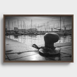 Mooring post at french harbor Framed Canvas