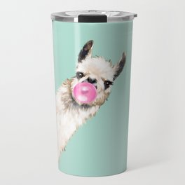 Bubble Gum Sneaky Llama in Green Travel Mug
