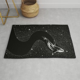 Starry Orca (Black Version) Rug | Painting, Artsy, Sealife, Calm, Peaceful, Dreamscape, Fish, Space, Orca, Black And White 