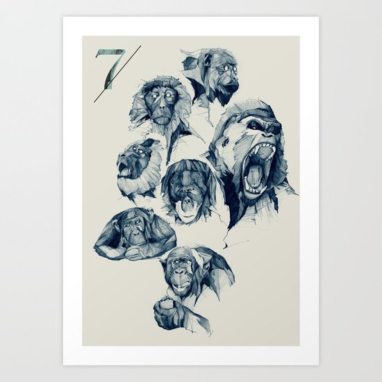 Seven Monkeys Art Print
