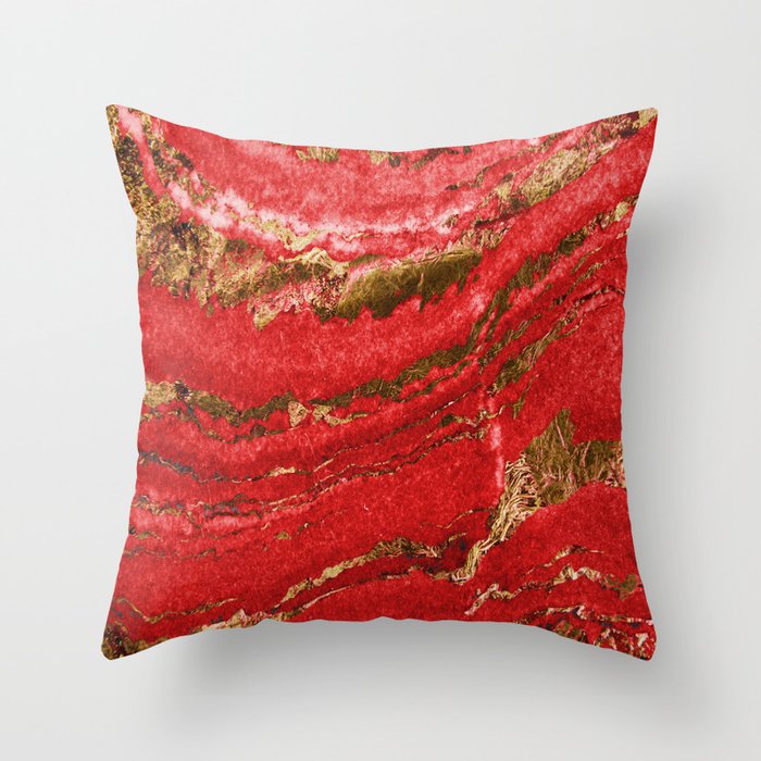 Red and Gold Marble Abstract Design Throw Pillow