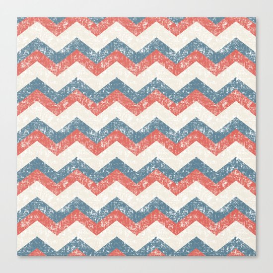 Maritime Navy Chevron ZigZag in Red White Blue Canvas Print