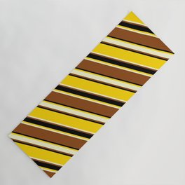 [ Thumbnail: Yellow, Light Yellow, Brown & Black Colored Stripes Pattern Yoga Mat ]