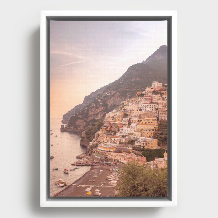 Positano at sunset | Amalfi Coast | Italy | Europe | Travel photography wall art Framed Canvas