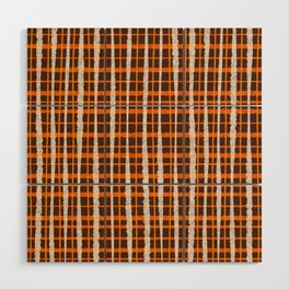 Retro Watercolor Plaid Painted Stripe Pattern in 70s Brown and Orange Wood Wall Art