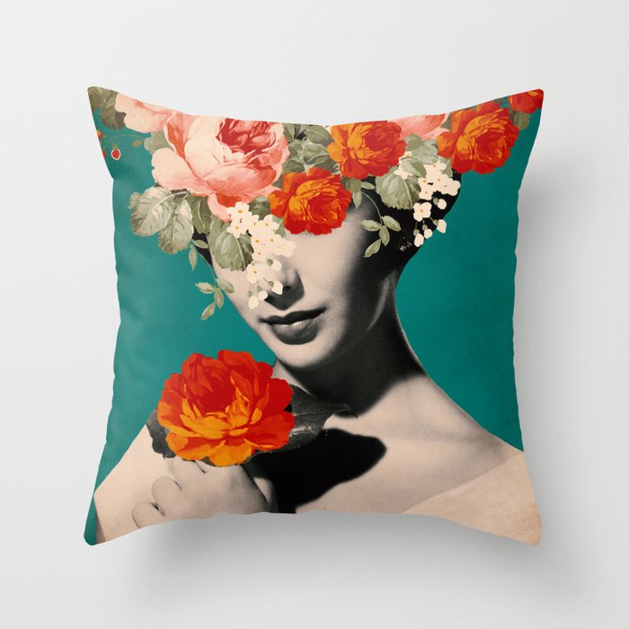 WOMAN WITH FLOWERS Throw Pillow