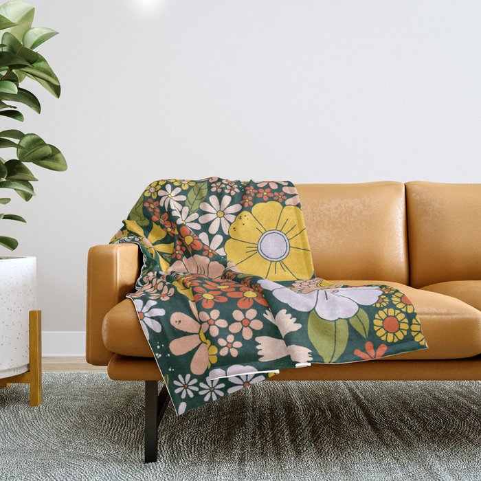 Flower Power Retro Style Hippy Flowers Throw Blanket