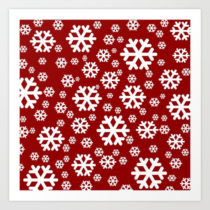 Red and white simple snowflakes pattern Art Print