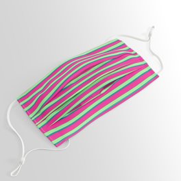 [ Thumbnail: Green, Teal, and Deep Pink Colored Stripes Pattern Face Mask ]