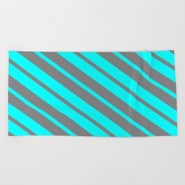 [ Thumbnail: Cyan & Gray Colored Lines/Stripes Pattern Beach Towel ]