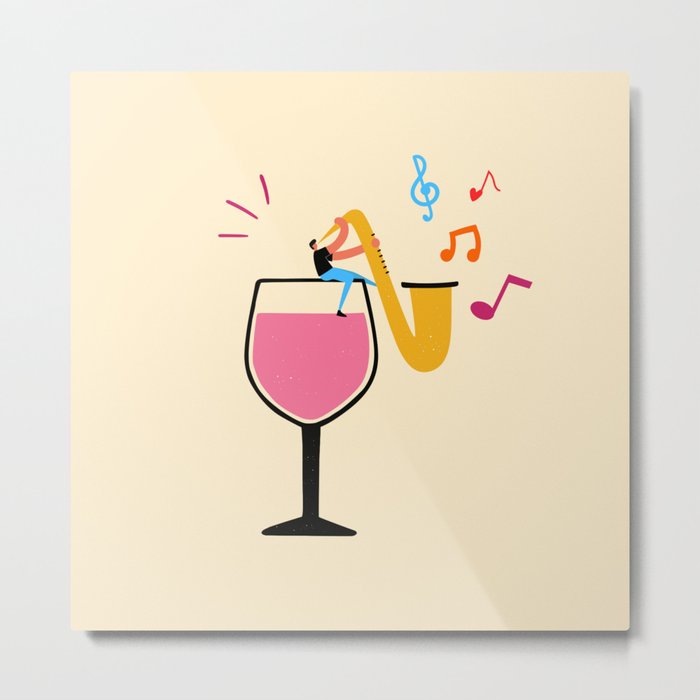 without a glass of wine there is no good jazz music Metal Print