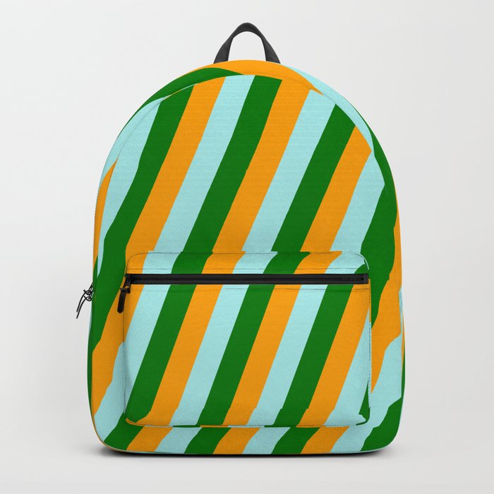 Orange, Turquoise, and Green Colored Lined Pattern Backpack