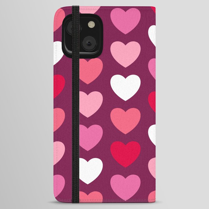 Valentine's pink perfect hearts burgundy iPhone Wallet Case