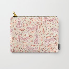 Pink Leopards & Vines Carry-All Pouch | Resort, Feminine, Pattern, Watercolor, Cheetah, Curated, Safari, Painting, Glamorous, Girlie 