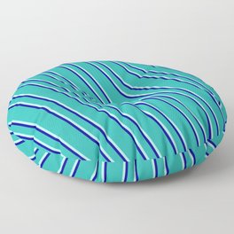 [ Thumbnail: Light Sea Green, Turquoise, and Dark Blue Colored Stripes/Lines Pattern Floor Pillow ]
