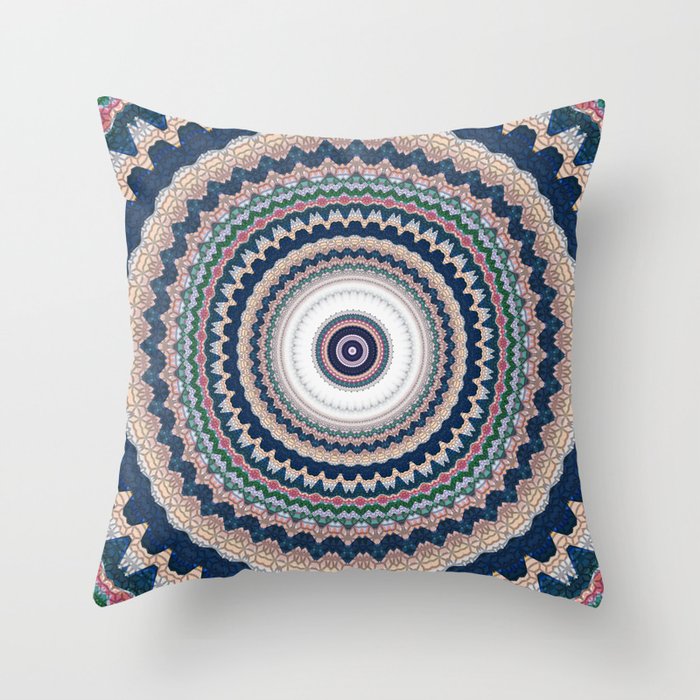 Dark Navy Blue Pattern Mandala Throw Pillow