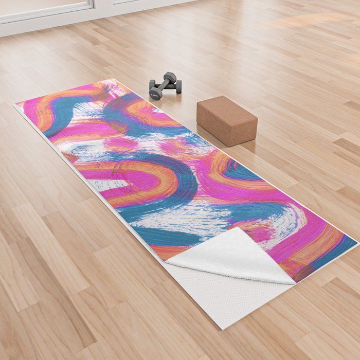 Squiggles Abstract Painting - Neon Pink Orange and Teal Yoga Towel