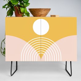 Geometric Rainbow Sun Abstract 29 in Yellow Pink Credenza