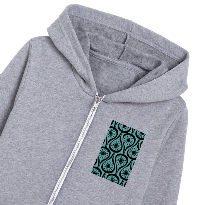 Mid Century Modern Atomic Drops Retro Pattern in Retro Turquoise and Black  Kids Zip Hoodie