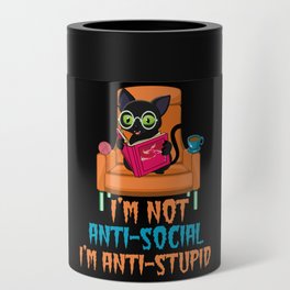 Cat Anti Stupid Book Lover Book Reading Bookworm Can Cooler