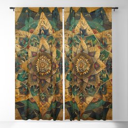 Oracle of the Astral Plane: An Ethereal Mandala Merging Earthly Majesty on a Canvas of Gold Blackout Curtain