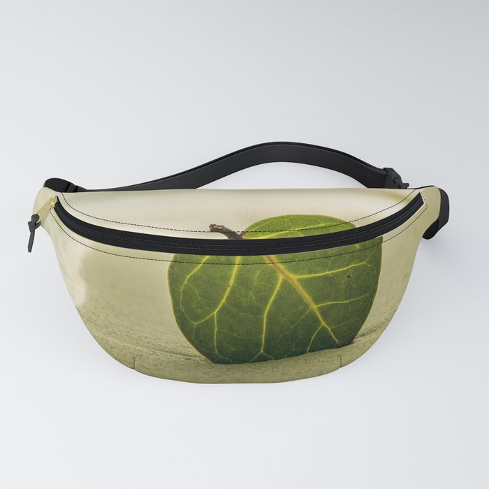Sandy Beach With Green Leaf Fanny Pack