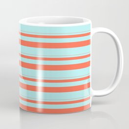 [ Thumbnail: Red & Turquoise Colored Striped/Lined Pattern Coffee Mug ]